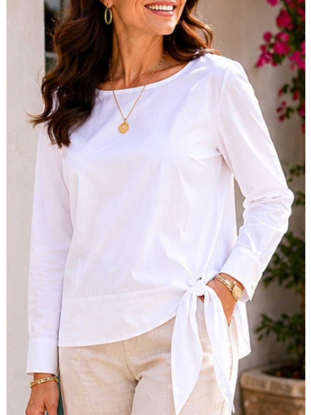 NWT Talbots White Stretch Cotton Poplin Top Tie Side $90.  Size 2X